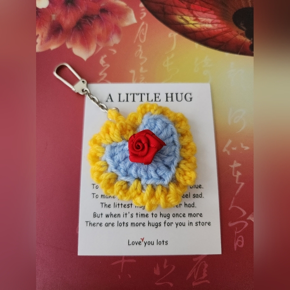 2/$20 Handmade Crochet Heart and Rose Keychain / Pocket Hug - Picture 4 of 4